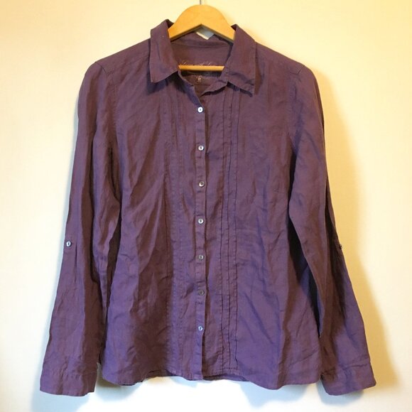 100% Linen Purple Pintuck Button Down Dress Shirt - Picture 1 of 15